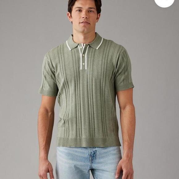 American Eagle Outfitters Other - Men’s American Eagle weekend tipped sweater polo shirt sage green size XXL